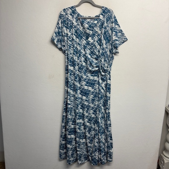 Soft Surroundings Joanna Faux Wrap Dress Womens 2x Abstract Maxi Surplice Neck - Picture 4 of 10